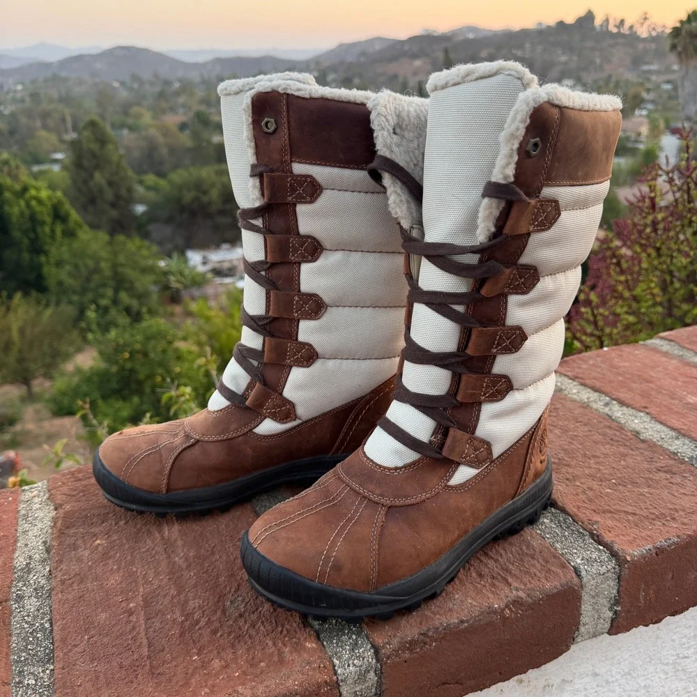 Timberland Mount Hope Waterproof Winter Boot Brown Cream 6910B Women 6 Primaloft